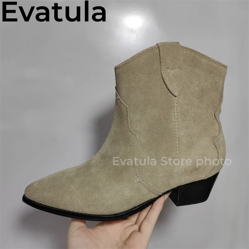 Hot Sale Pointed Toe Suede Leather Ankle Boots Women Retro Chunky Heels Chelsea Booties Autumn Western Cowboy Short Botas Mujer