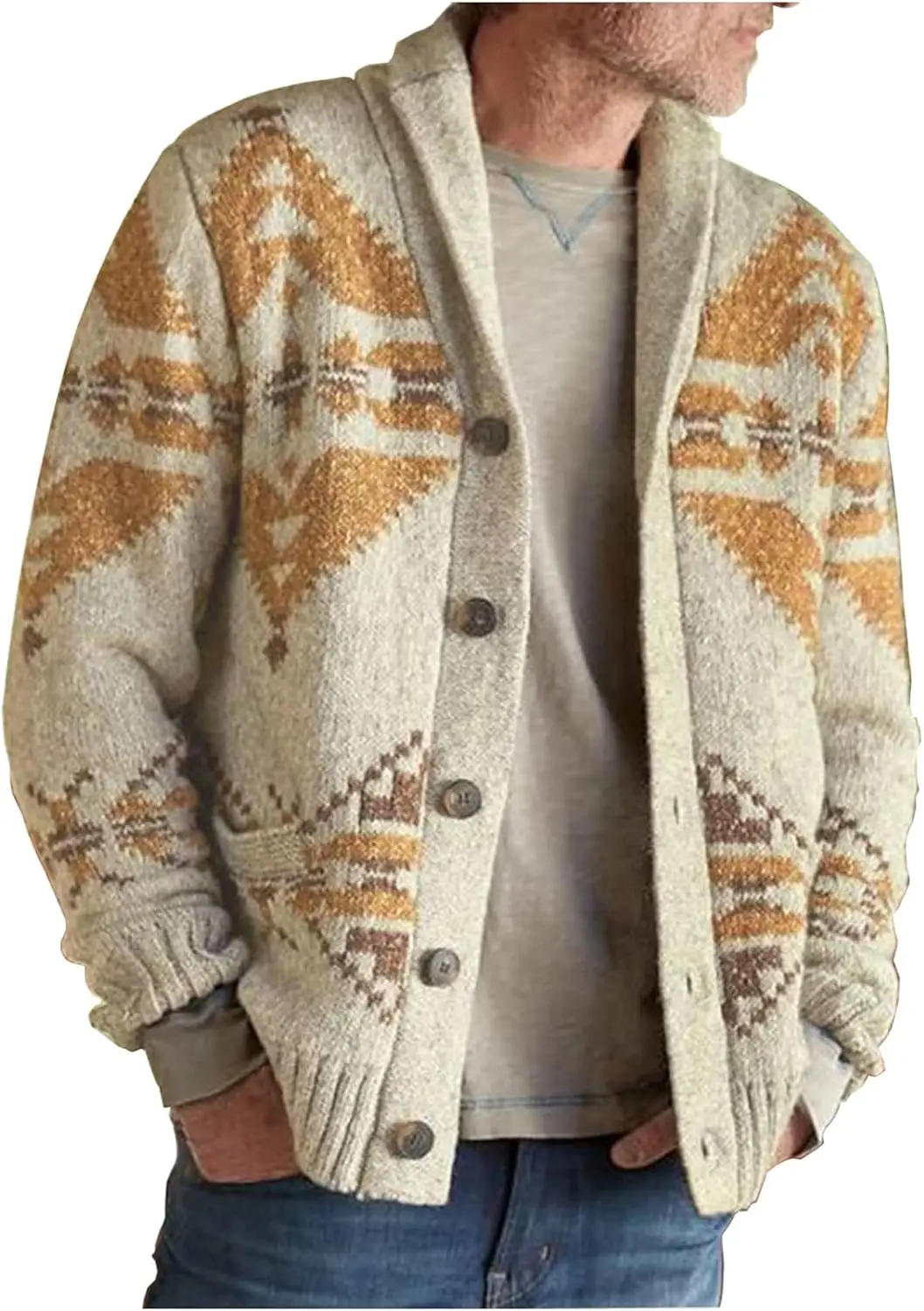 

Men's Casual TribalWestern Ethnic Vintage Lapel Knitted Warm Long Sleeve Cardigan Sweater Jacket Coat