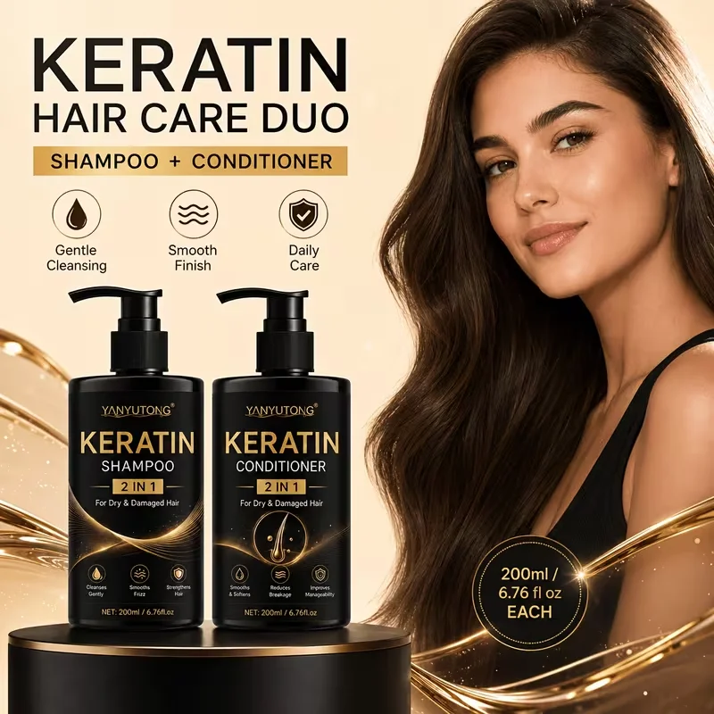 Keratin Shampoo and Conditioner Set for Daily Hair Care, Moisturizing Hair Cleanser and Conditioning Formula, Helps Leave Hair Feeling Soft Smooth and Easy to Manage, Convenient Hair Care Set for Women and Men, Suitable for Multiple Hair Types and Everyda