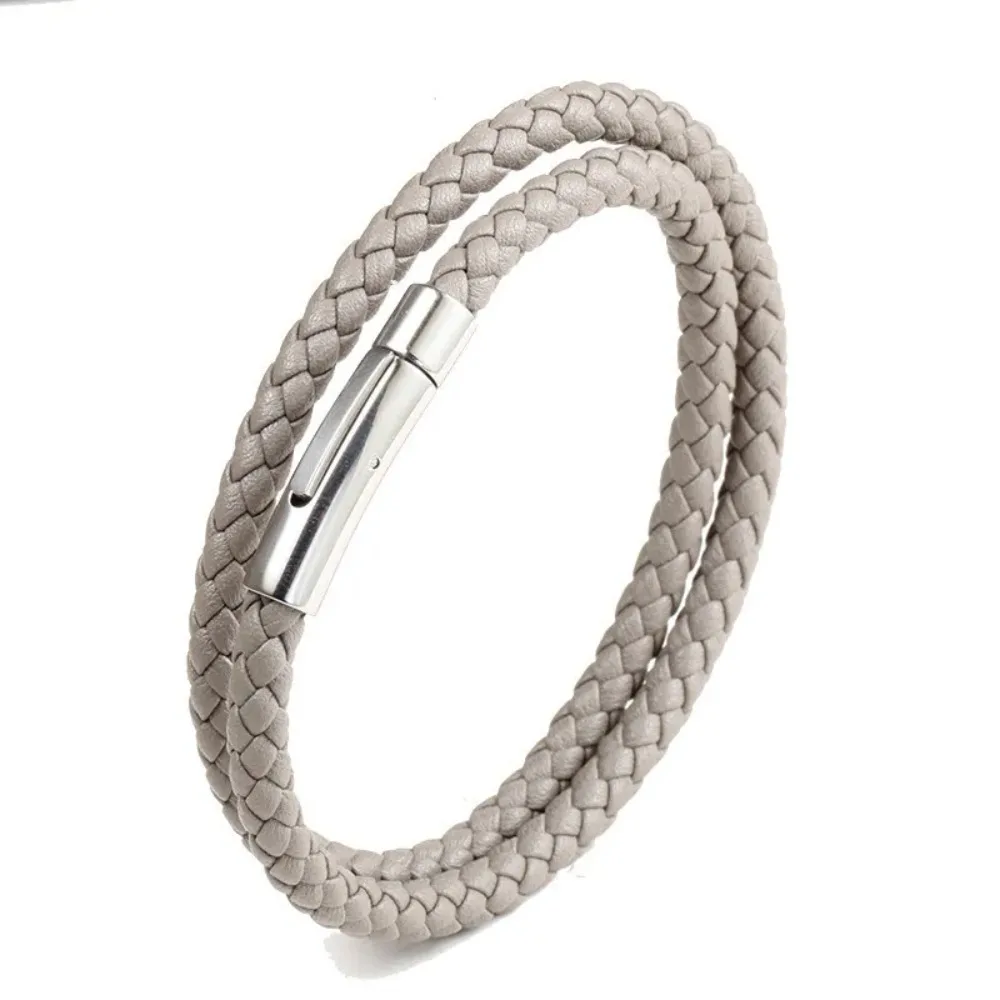 Men's Leather Bracelet Double-Layer Handmade Braided Bangle Sporty Style Charm Wristband Magnetic Male Boyfriend Jewelry Gift