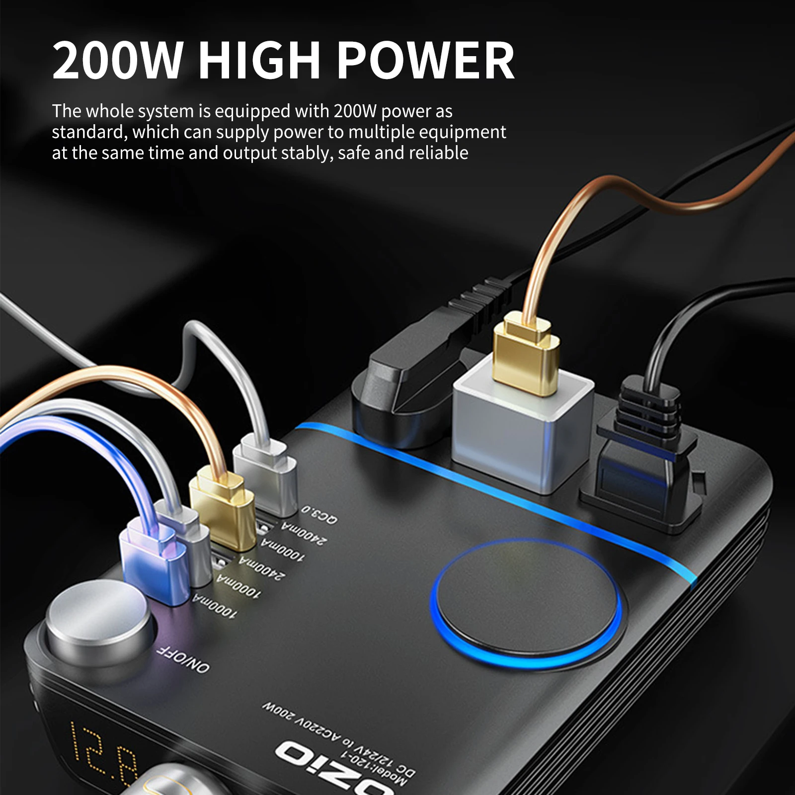 

Car Power Inverter 12V 24V To 220V,200W Pure Sine Wave Converter,3 AC Socket 6 USB QC3.0 PD Quick Charge Current Inverter