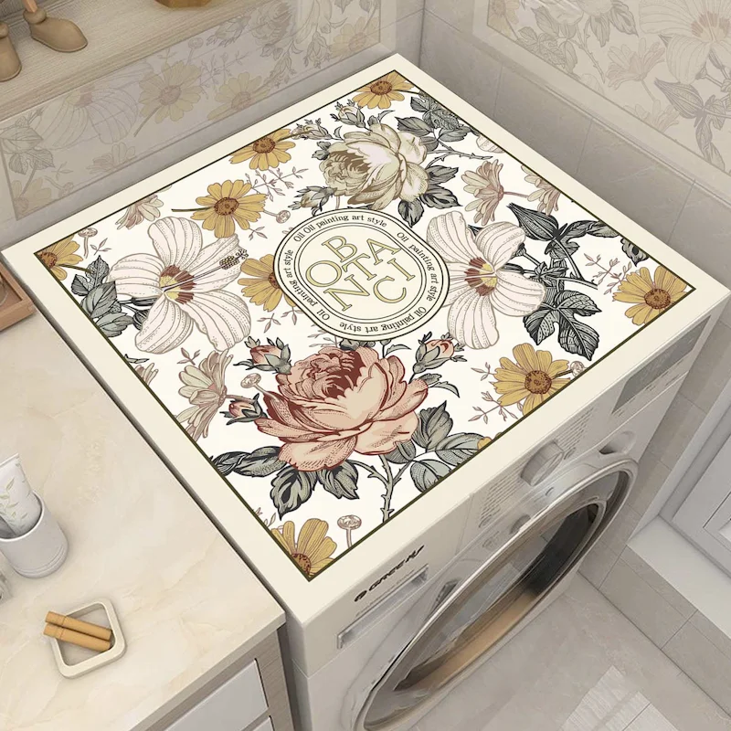 VIKAMA Washing Machine Top Cover Anti Slip Pad, Retro Sketch Flower And Plant Dust Pad, Dryer, Refrigerator, Home Decoration