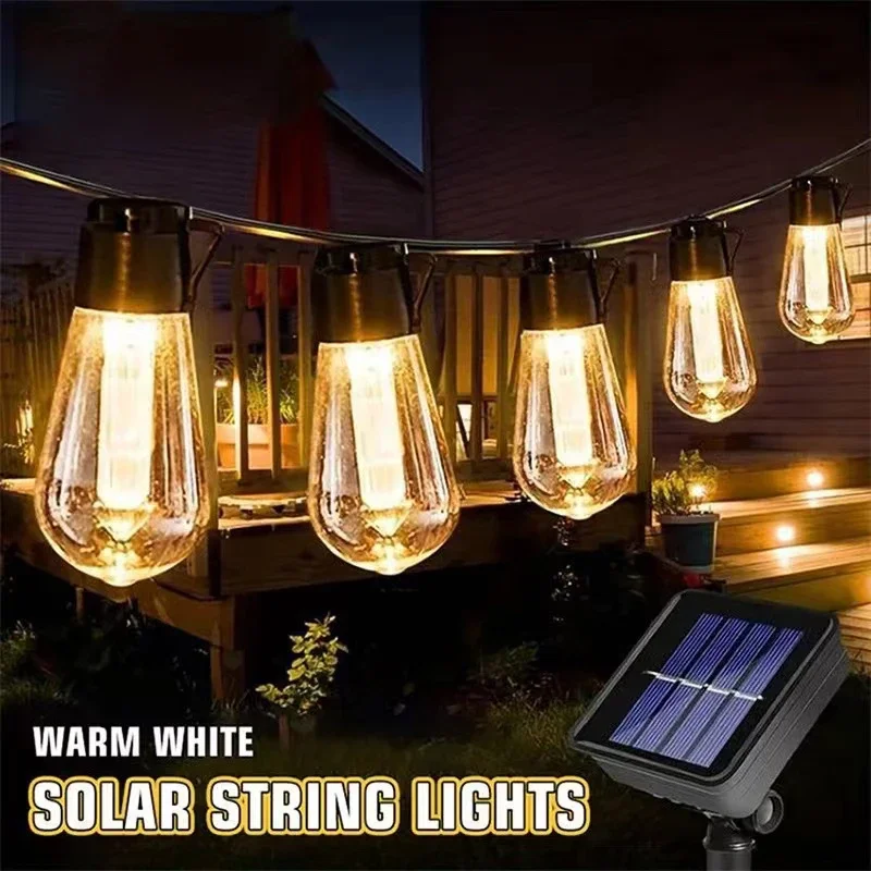 1Pack Outdoor Solar String Lights LED IP65 Waterproof Retro Vintage Bulb Christmas Garland Garden Party Decoration Fairy Lamp
