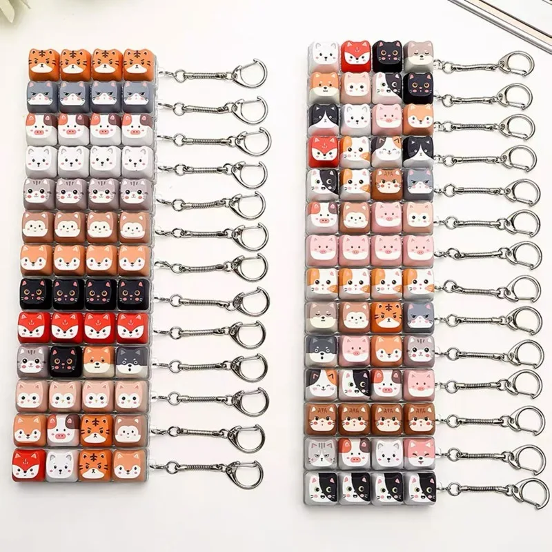 Funny 4 Keys Cat Clicker Keychain Kawaii 4 Keys Cat Mechanical Keyboard Keyrings Decompression Creative Backpack Pendants