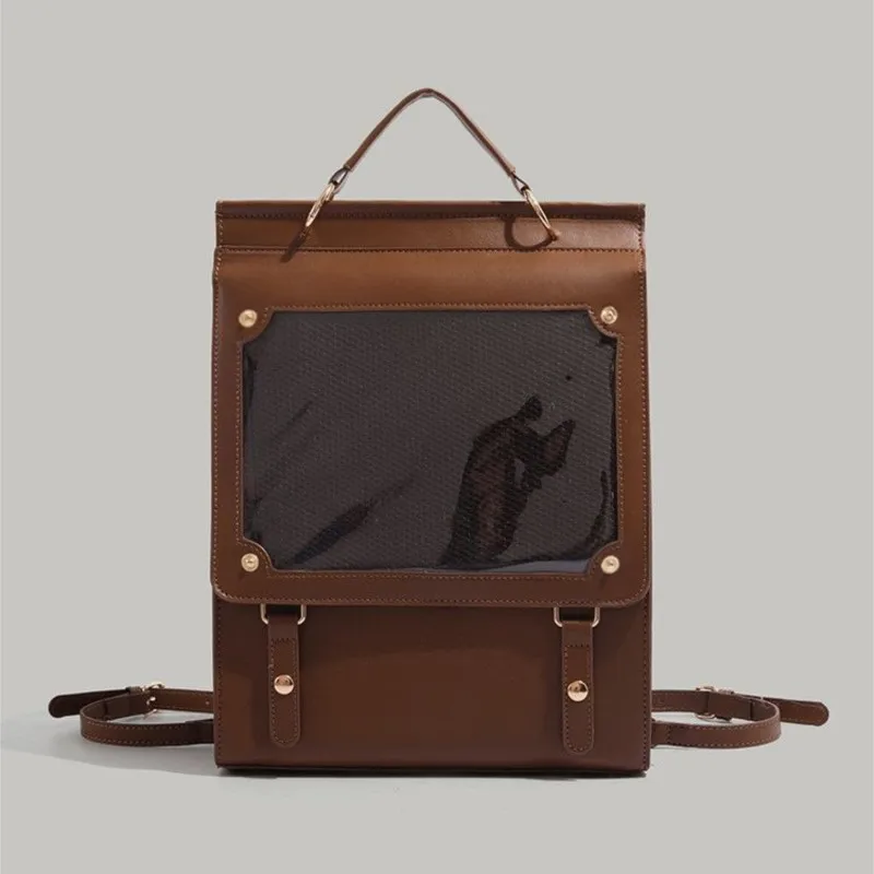 

JIAERDI Retro Brown Studded Handbag Women Transparent Anime Academy Style Ita Bag Ladies Premium Harajuku Japanese Backpack 2025