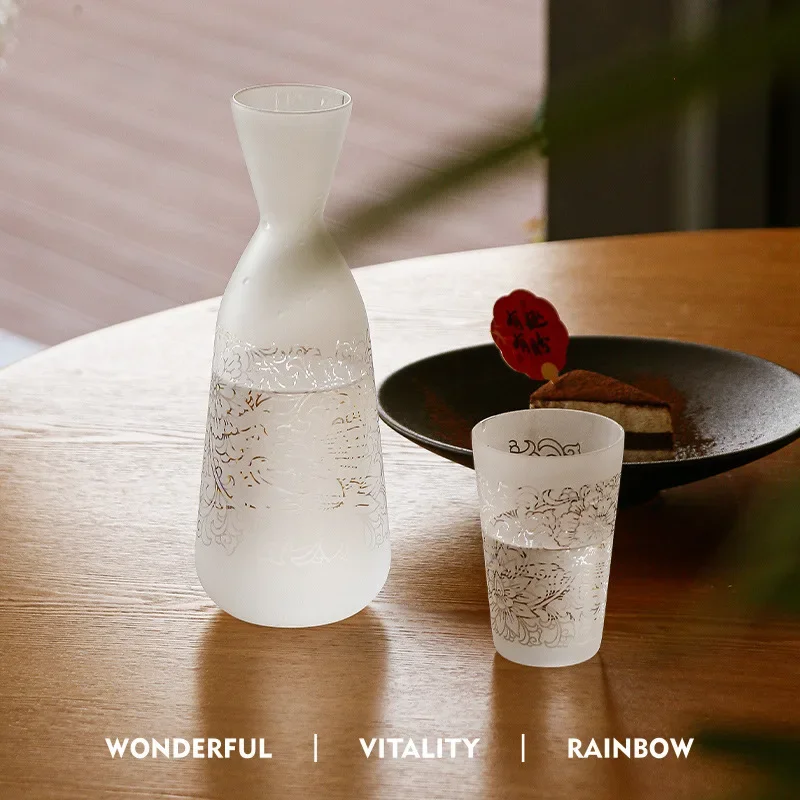 Song Style Frosted Glass Water Jug Heat Resistant Cold Brew Pitcher with Cups Minimalist Home Barware Elegant Tea Set Gift Cold