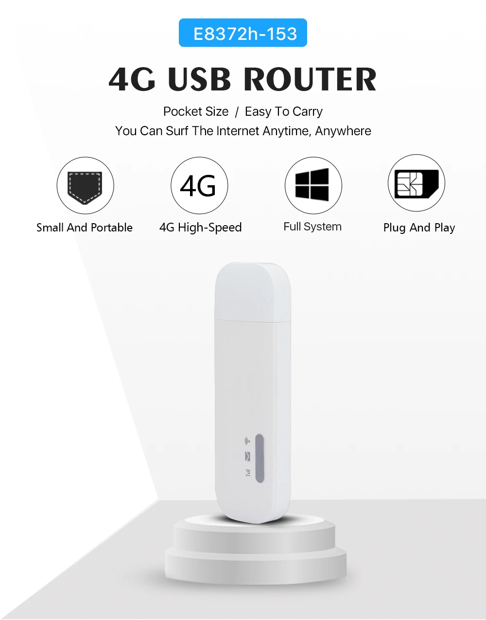 4G Wireless  Router E8372-153  E8372h-517  Lte Usb Dongle  usb modem Support Wifi Sharing Usb Router