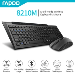 Rapoo 8210M Multiple Mode Wireless Keyboard and Mouse Set Russian Keyboard Optical High Definition Tracking Engine 1600DPI Mouse