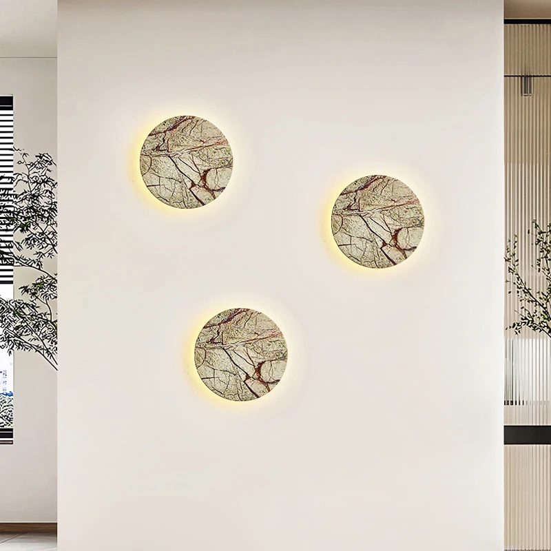 Imagem -03 - Mármore Circular Decorativo Parede Luz Moderno Wabi Sabi Luxo Hotel Villa Cabeceira Corredor Lâmpada Led Sconce Nova Arte Atmosfera