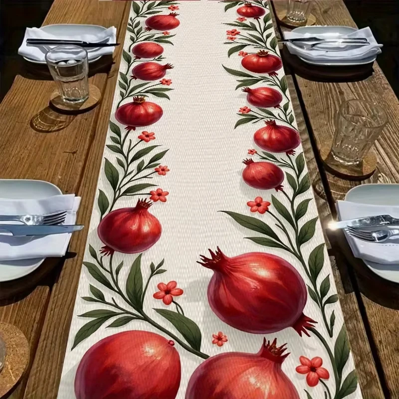 New Happy Rosh Hashanah Pomegranate Line Table Runner Jewish Holiday Decor Reusable Kitchen Dining Table Runner Shana Tova Decor