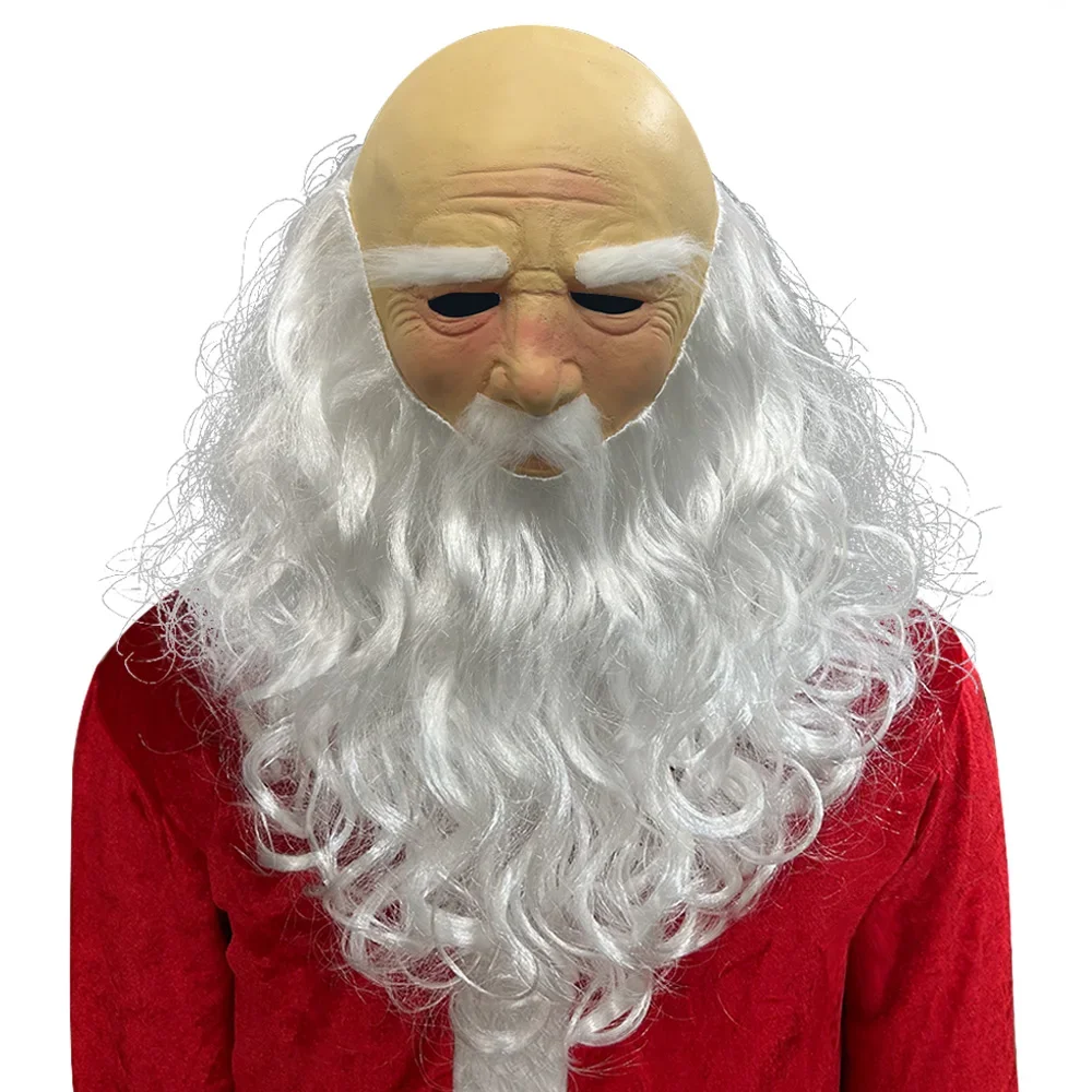

Santa Claus Mask Cosplay Wig Big Beard Christmas Old Grandfather Latex Helmet Halloween New Year Party Costume Props