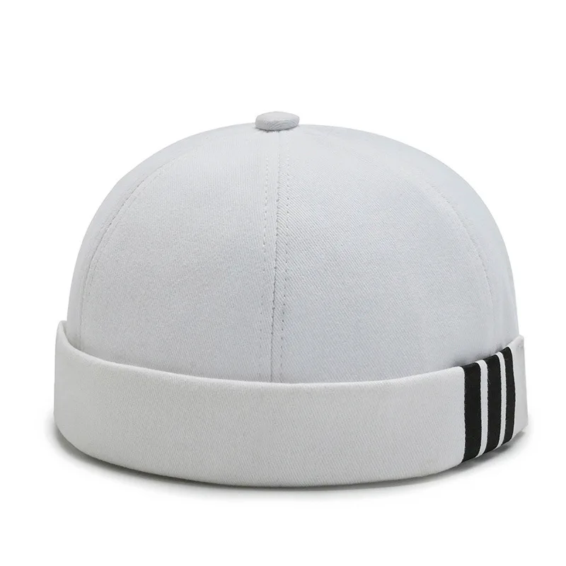 2024 New Fashion Solid Color Minimalist Side Three Bar Melon Skin Universal Daily Casual Brimless Hat for Men and Women