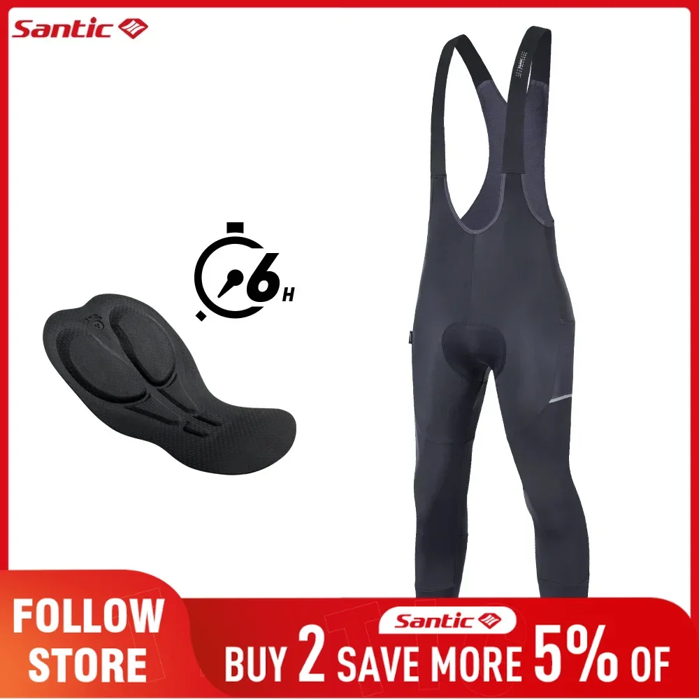 

Santic Men's Fleece Bib Tights 6Hours Winter 4D Padded Bicycle Pants Outdoor Reflective Thermal MTB Road Riding Bike Bib Trouser