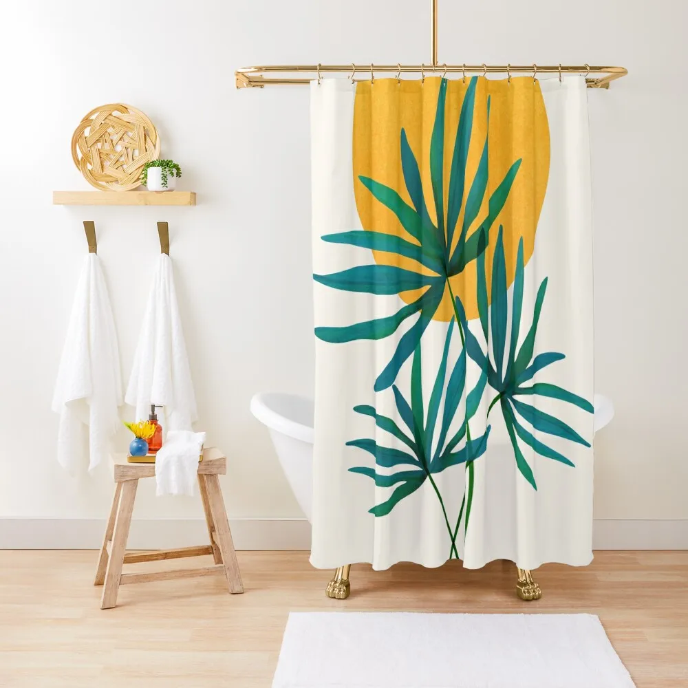 Little Palm Retro Illustration Shower Curtain Window Cover Curtain