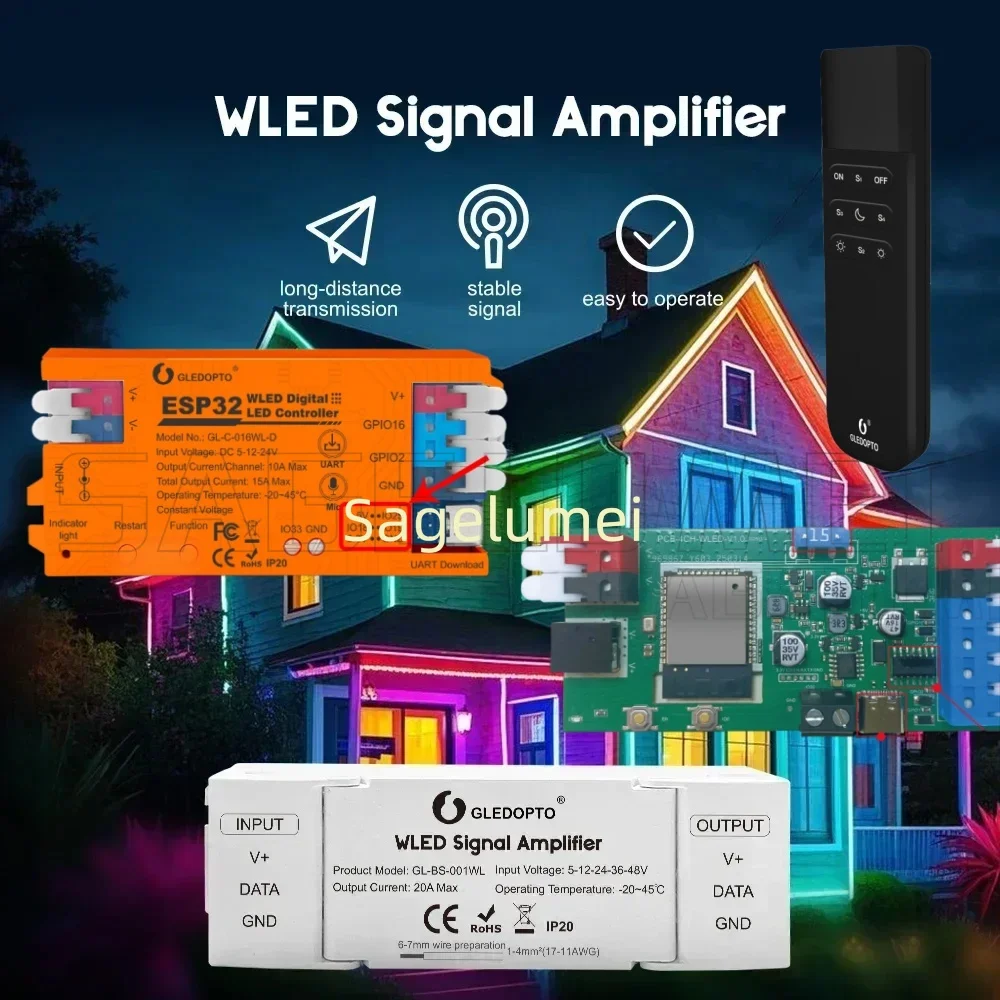 WLED Digital LED Controller Type-C GL-C-017WL-D/GL-RC-001WL GLEDOPTO ESP32 DIY Dynamic Work Microphone Function for LED Strip