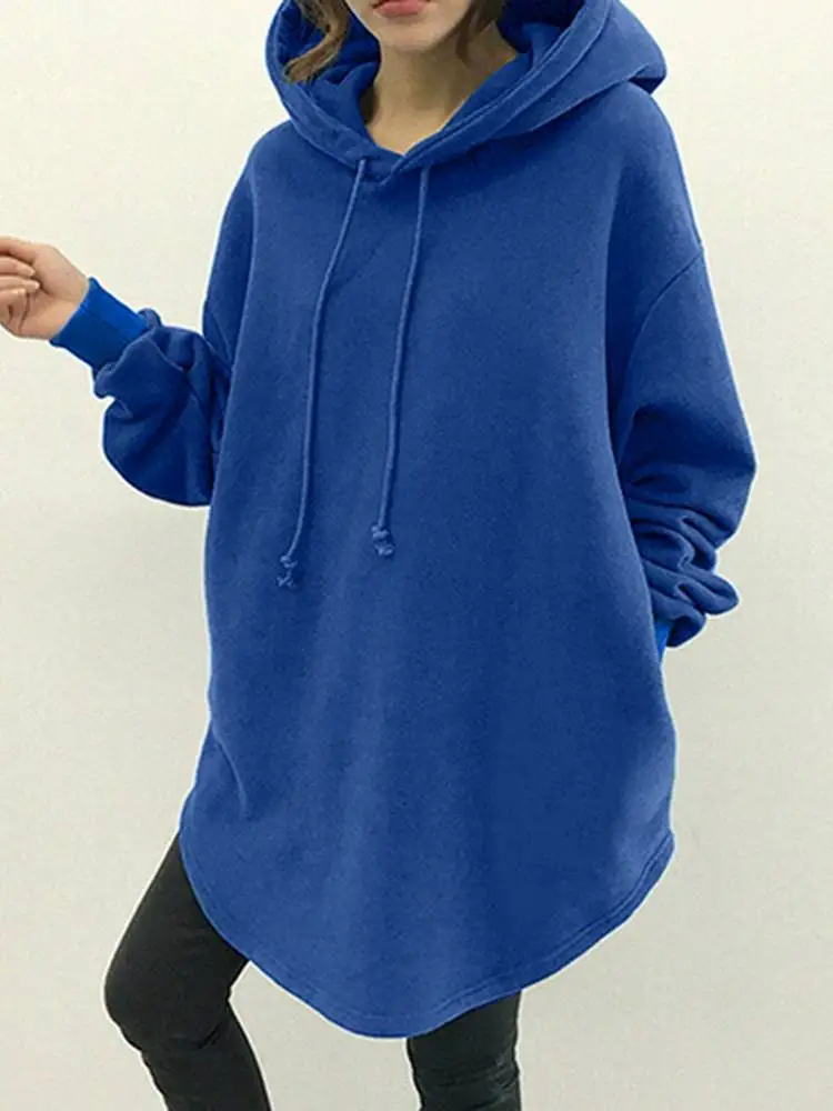 ZANZEA frauen Hoodies Langarm Sweatshirts 2023 Herbst Beiläufige Feste Lose Lange Kordel Pullover Übergroßen Streetwear 7