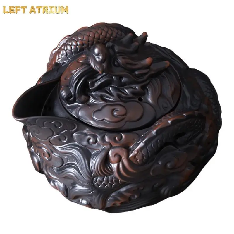 Jianshui Clay Purple Pottery Carving Dragon Teapot Hand Painted Antique Relief Teapot Household Teapot Kungfu Tea Set Kettle