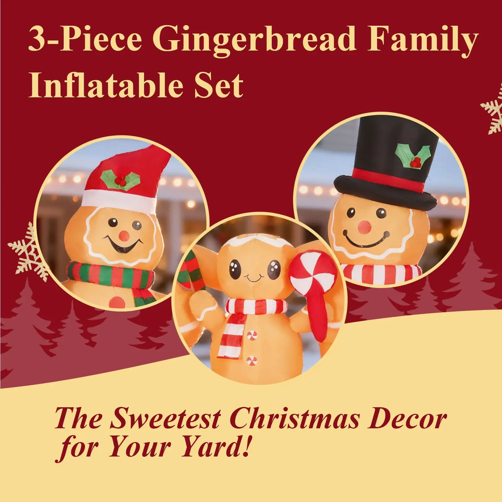 6.3FT Lighted Christmas Inflatable Decoration, Gingerbread Man Family, Funny Blow Up Yard with Built-in LED for Holiday Party
