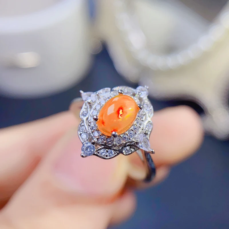 Natural Fire Opal Rings for women silver 925 jewelry luxury gem stones 18k gold plated free shiping items Party Gifts