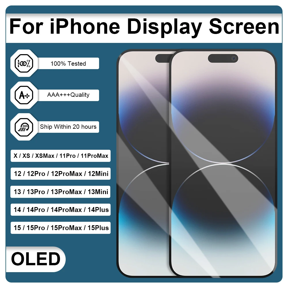 PINGSILING Display OLED Screen AAA+++ For iPhone X XS MAX 12 13 Mini 14 15 Pro Max Plus  Display 3D Touch Screen ﻿