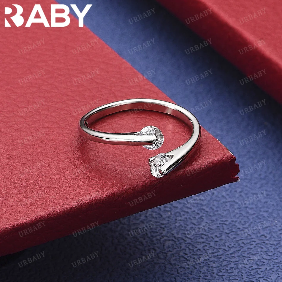 

URBABY 925 Sterling Silver Simple Zircon Open Wedding Ring For Women Grace Jewelry Trend Fashionable Birthday Party Gifts