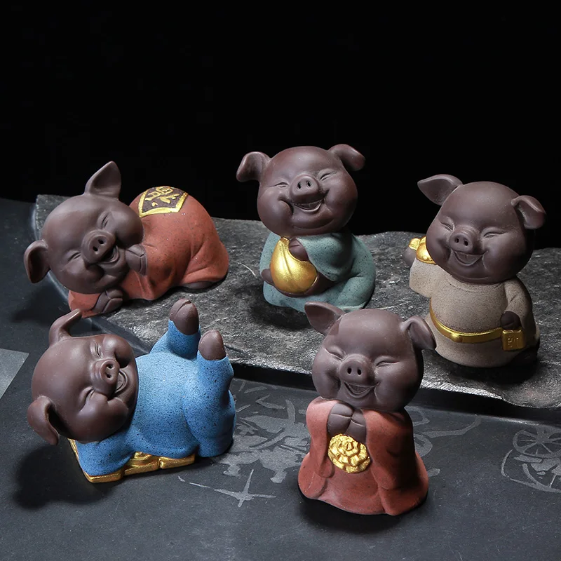 Tea Pet Cute Pig Decoration Pieces Wufu Boutique Purple Sand Can Raise Color Ceramic Home Accessories Tea Set Accessories Piglet