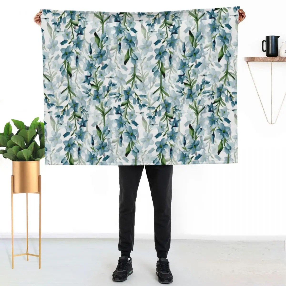 Blue branches Throw Blanket Cute Shaggy Soft Big Thermals For Travel Plaid on the sofa Custom Blankets