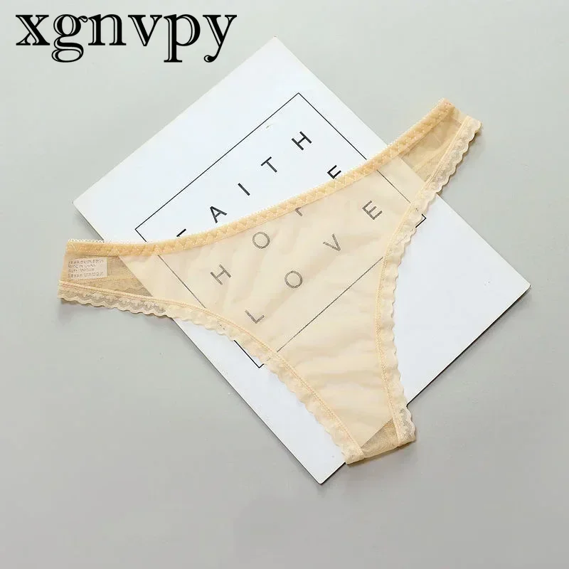 xgnvpy Sexy Transparent Thong Panties Women\'s Lace See Through Crotch Mesh Low-rise Underwear Seamless Briefs Sheer Lingerie