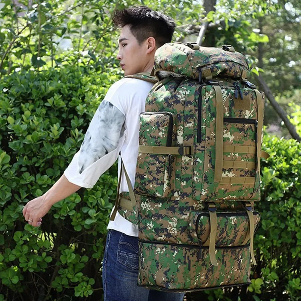 Expandable 100L Camouflage Backpack Outdoor Travel Mountaineering Sport Bag Plug In Knapsack Luggage Handbag Storage Pack Bggage