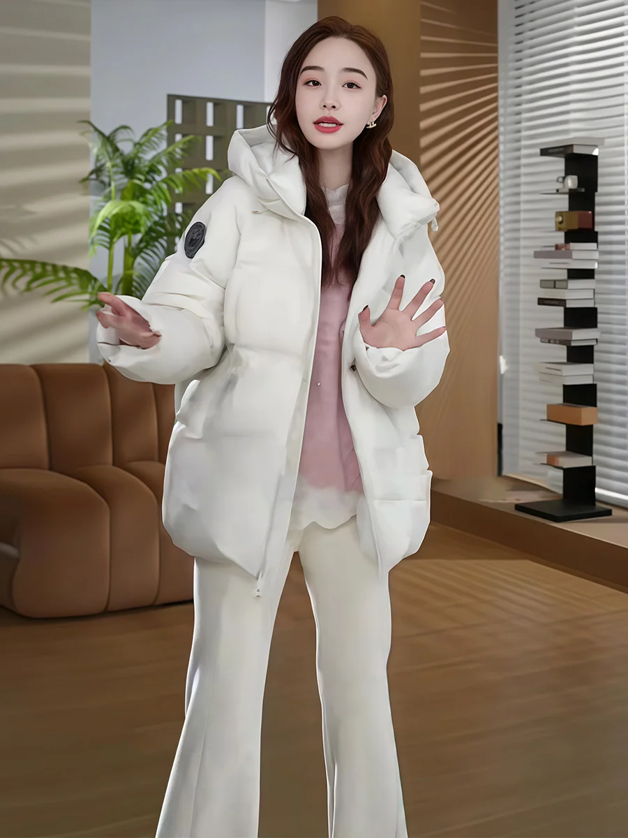 여성용 겨울 패딩 재킷 후드 중간 길이 다운 코트 따뜻한 아우터웨어 캐주얼 슬레 지퍼 케트 티엔드 시 레저