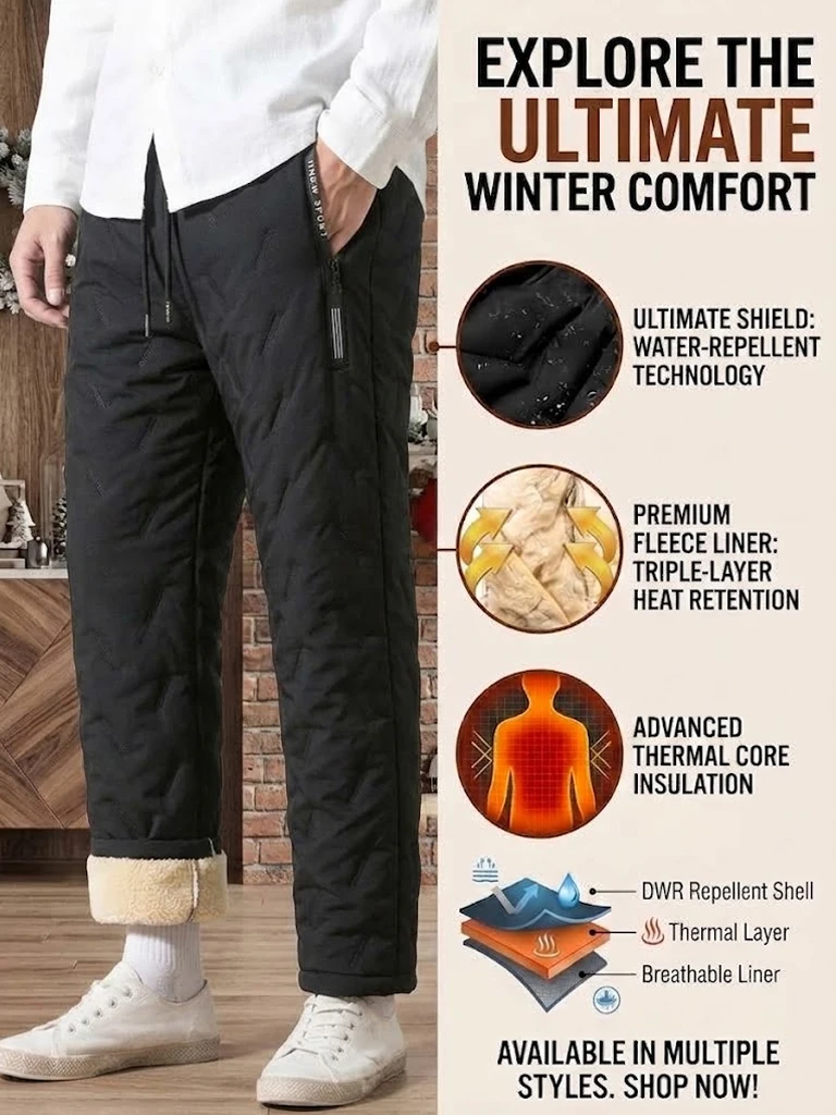 Winterhosen für Herren, Sherpa-gefütterte Thermo-Sweathosen, warme, gepolsterte Jogginghosen, winddichte Fleece-Hosen mit Kordelzug für kaltes Wetter – Detail 15
