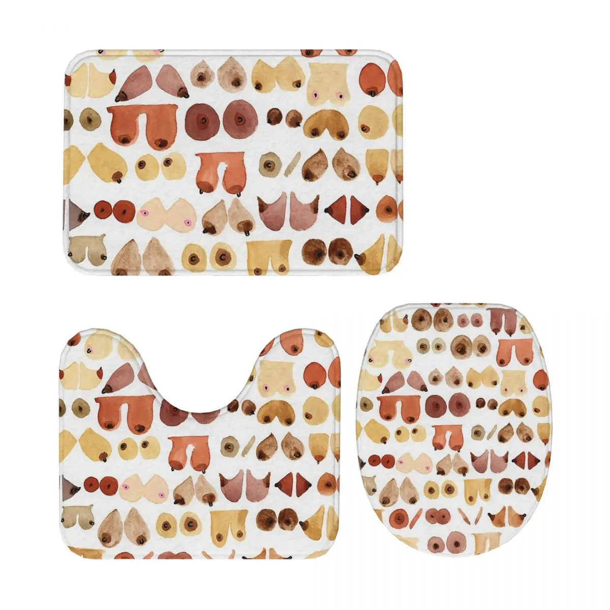 

Boob Love оригинальный акварельный дизайн груди, 3-х предметный коврик для ванной комнаты, набор для ванной комнаты, крышка унитаза, домашний декор, нескользящий ковер, напольный коврик