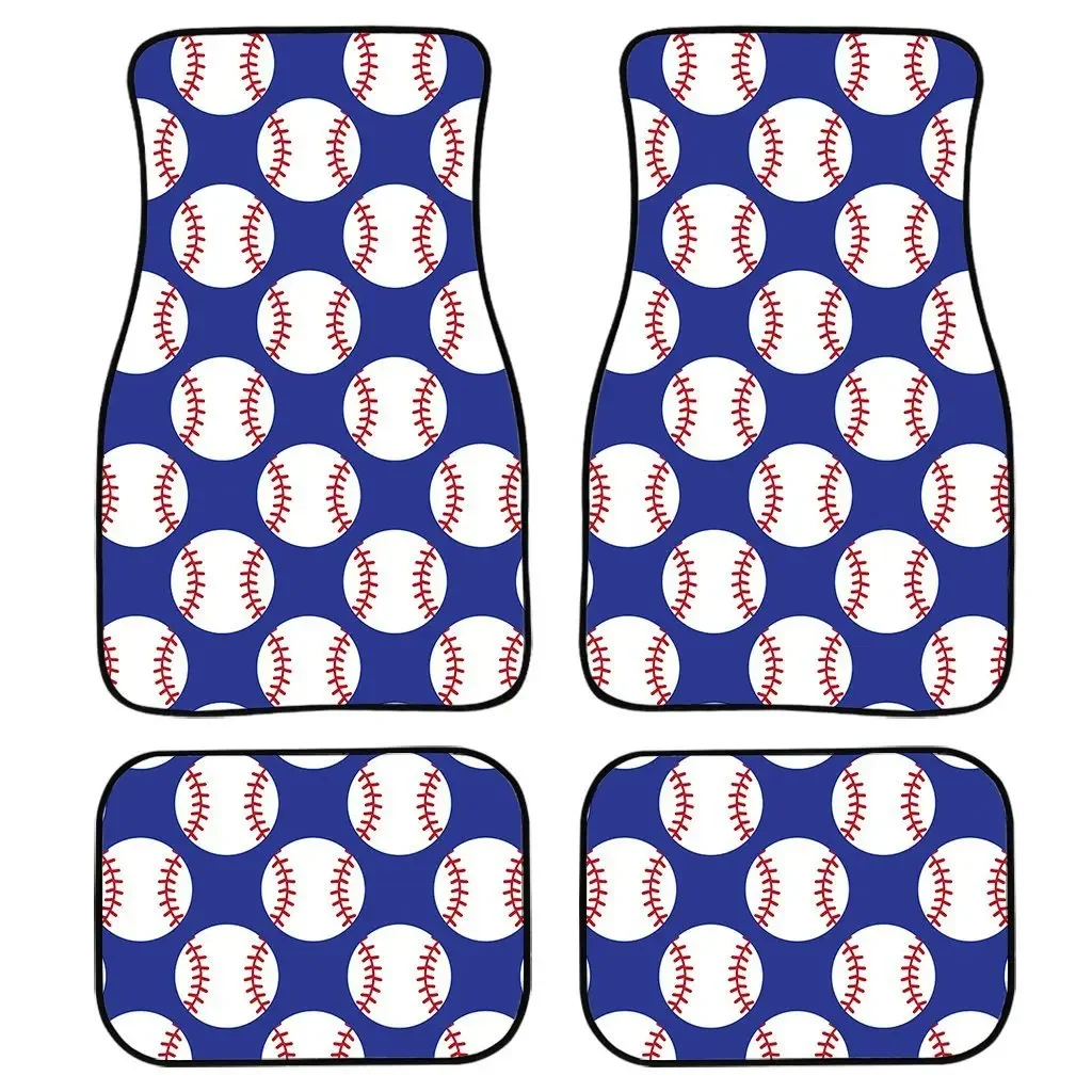 Baseball Pattern Print All Protective Car Floor Mats Heavy Carpet Front and Rear Full Set 4PCs Pack for Car SUV