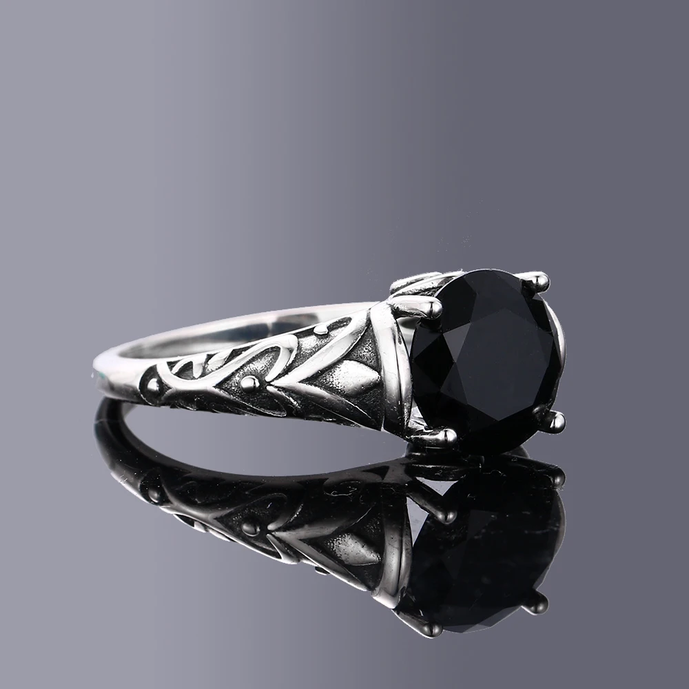 خواتم الزركون الأسود خمر للنساء الحد الأدنى المتخصصة التايلاندية الفضة الفرقة العصرية أنيقة الزفاف المشاركة غرامة مجوهرات اكسسوارات #4