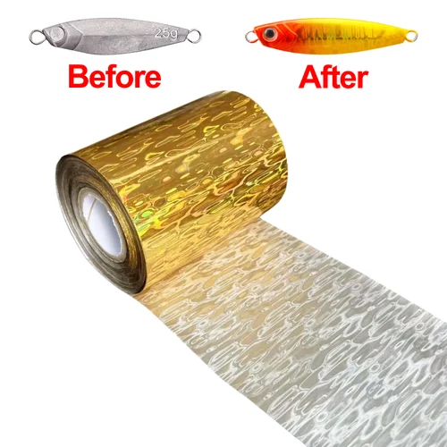 Imagen 2 del producto Lámina térmica de transferencia dorada para señuelo, herramienta de pesca de carpa, cebo falso, señuelos duros, holograma artesanal, película holográfica de láminas para peces, 2/5/120M