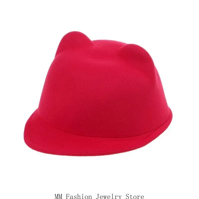 Nieuwe Winter Vrouwen Meisje Derby Duivel Hoed Leuke voor Kat Oren Bolhoed D0UB