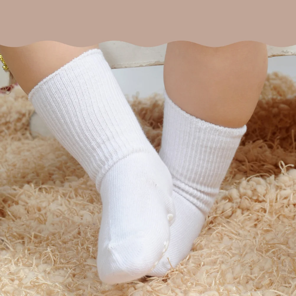 

Baby Socks Non-Slip Turn Cuff Cotton Soft Breathable Infant Toddler Socks 1-3 Years Unisex White Safe for Learning to Walk
