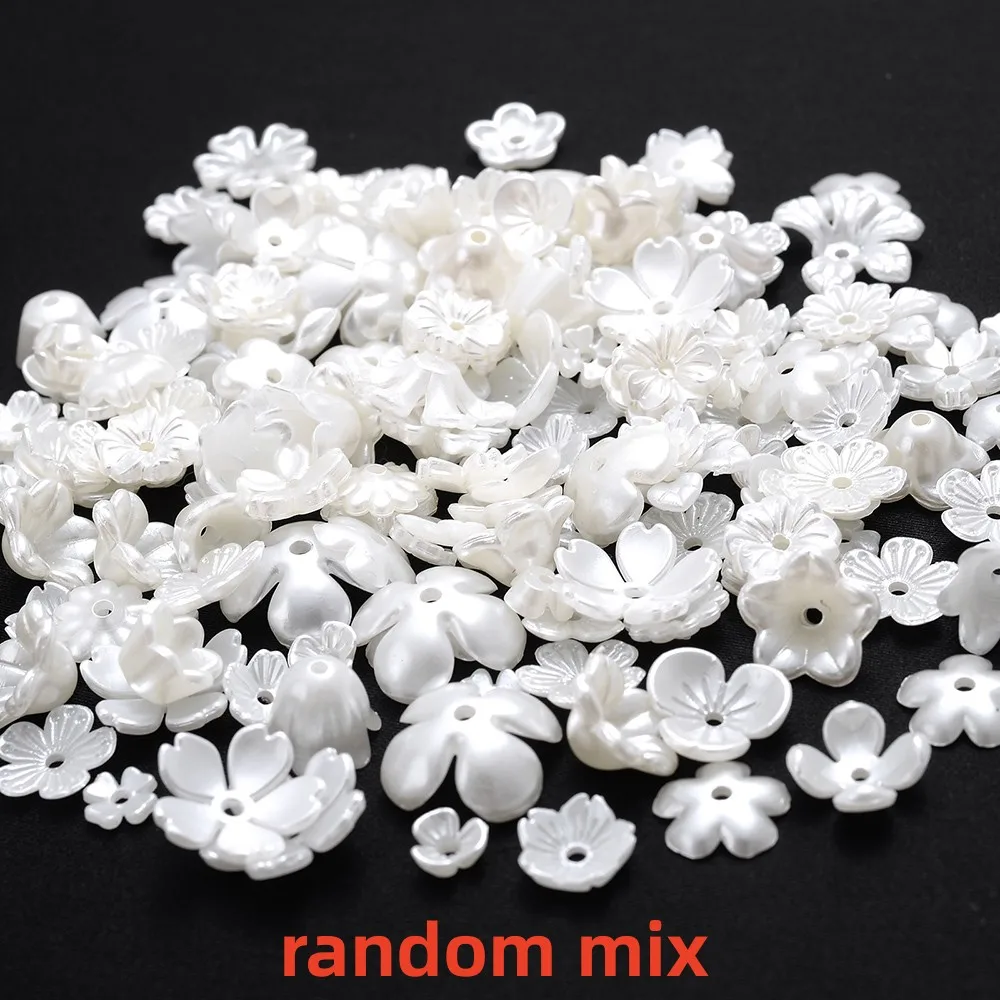 iYOE 100 stücke 28 Stil Blume Spacer Perlen Imitation Perle Weiß Acryl Blume Perlen Kappen Für Die Herstellung Von Schmuck Zubehör Diy tot