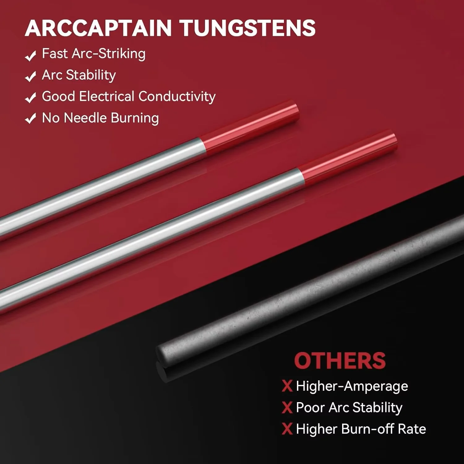 Imagem -02 - Arccaptain Eletrodo de Tungstênio Profissional Tig Que Solda o Eletrodo de Tungstênio Rod 175 mm 1.6 2.4 mm para a Máquina de Solda Tig