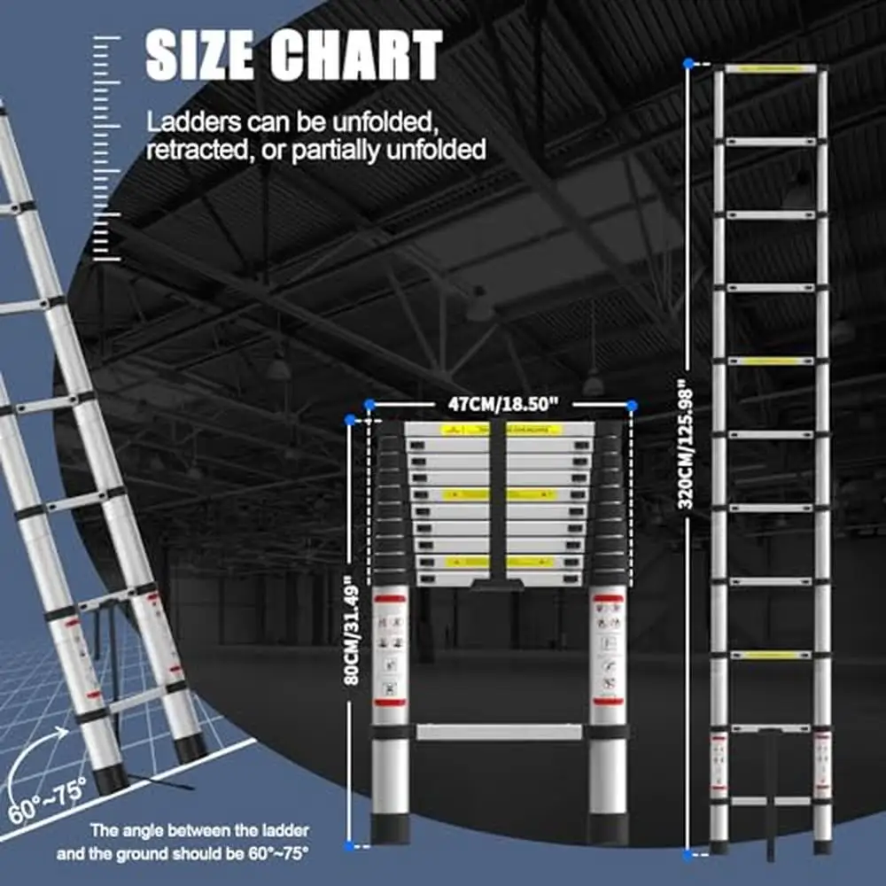 Aluminum Telescoping Ladder 10.5FT Heavy Duty Extendable Foldable Attic Roof Tent DIY Gift Multifunctional Stable Adjustable