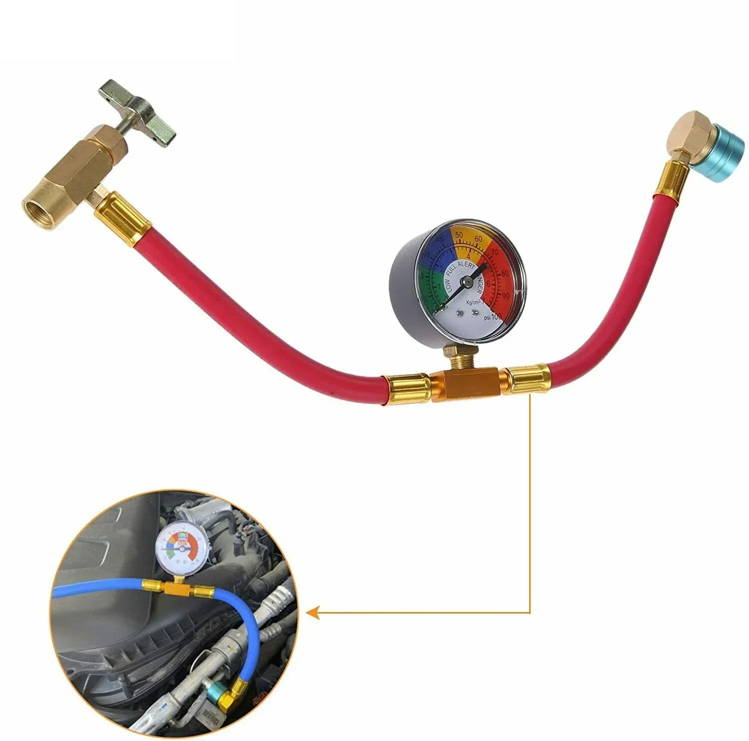 Car R1234yf Refrigerant Charging Hose Kit with Pressure Gauge AC Can Opener Tap Dispensing Valve Gasket Low Side Quick Coupler