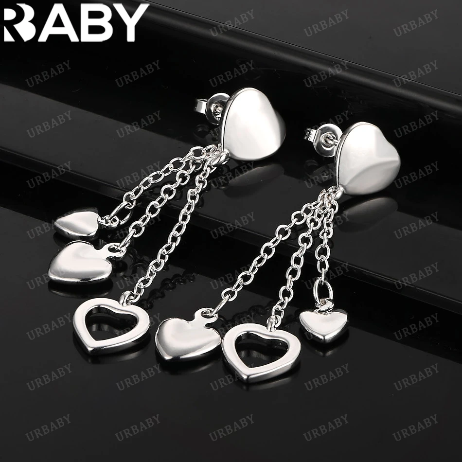 

URBABY 925 Sterling Silver Earrings Three Hearts Long Drop Earrings For Women Jewelry Fashion Party and Daily Wear