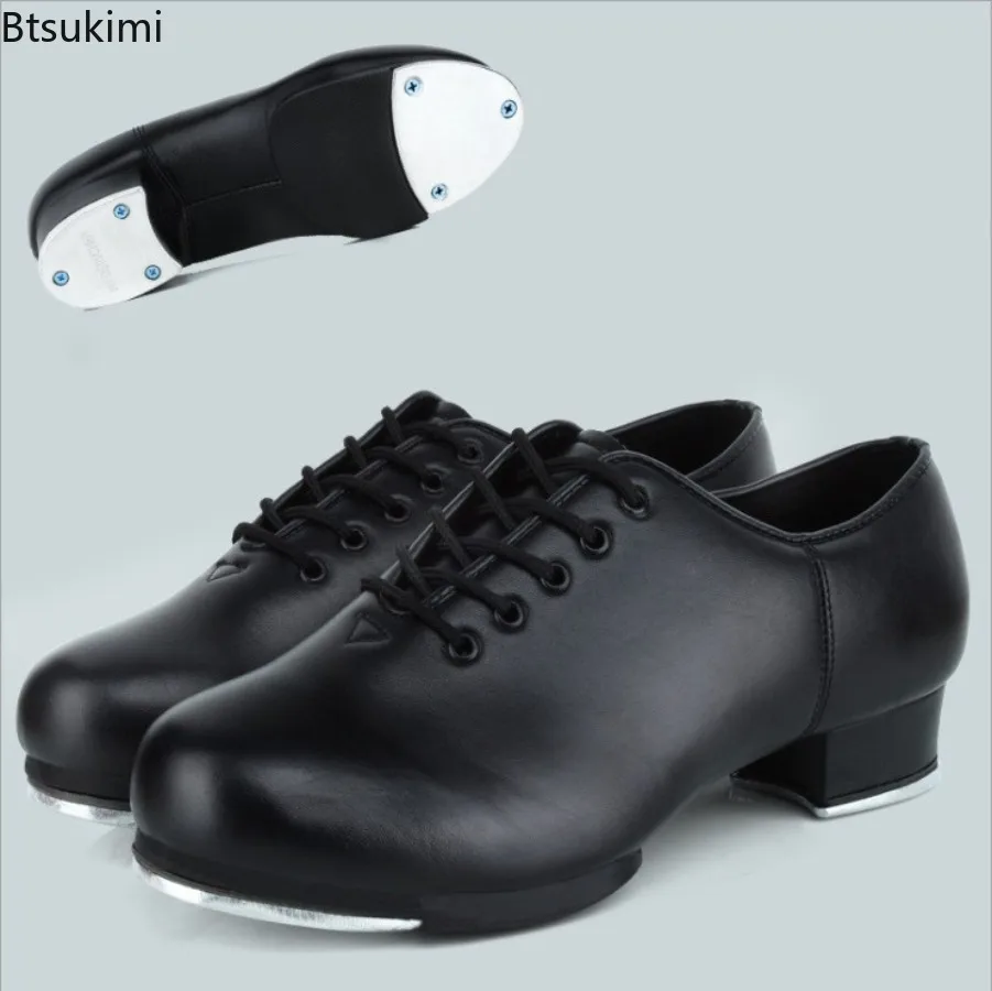 New Tap Dance Shoes Women Black Imitation Leather Sneakers Step Dance Shoes Fashion Iron Head Children Dance Shoes Gym Perform