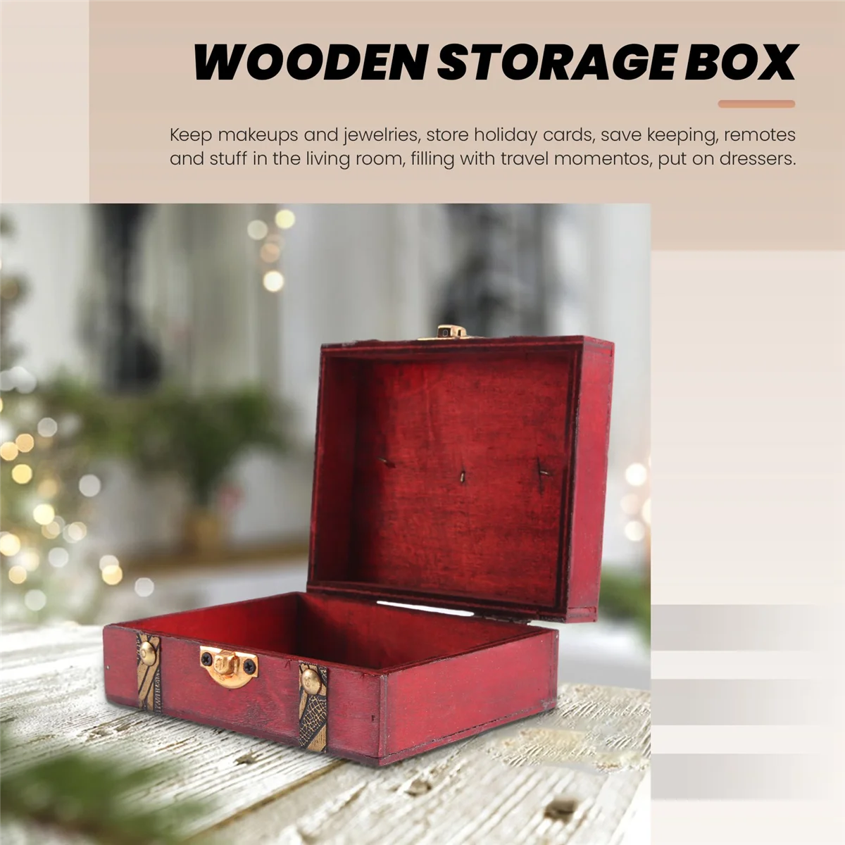 Vintage Wooden Treasure Chest Storage Box Lock Organizer Case Foldable Mini Small Wood Home Decor Container Trinket Jewelry Bin