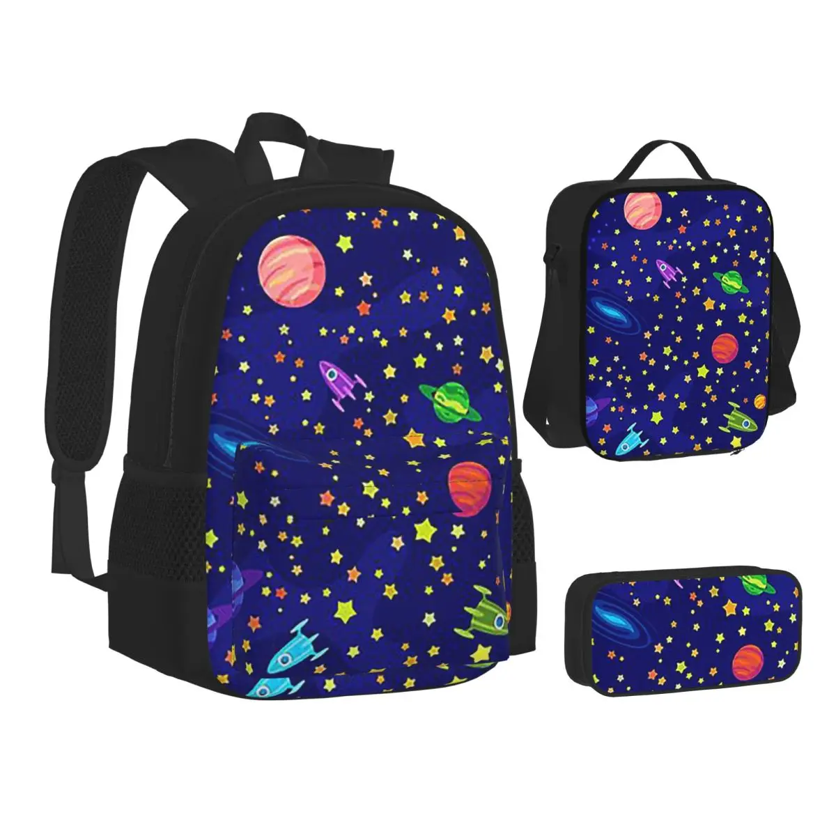 Starry Sky Space Galaxy Sun Moon Backpacks Students Bookbag School Bags Children Rucksack Lunch Bag Pen Bag Three-Piece Set