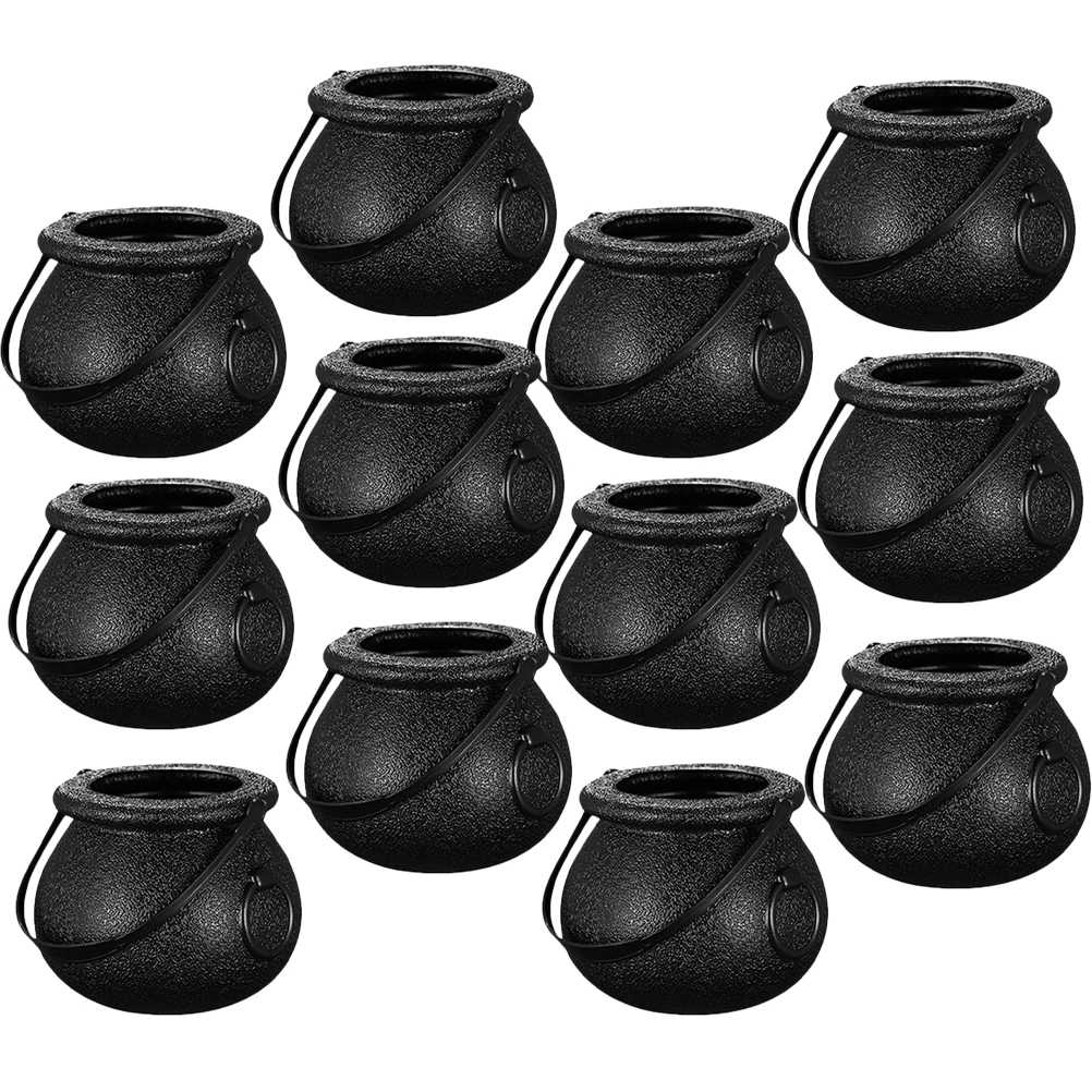 12pcs Halloween Cauldron Pot Cauldrons Mini Plastic Trick Or Treat Bucket Halloween Witch Cauldron Pot Bucket Halloween Witch