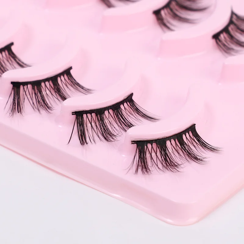 Half Eey Lashes 5 Pairs Natural Fluffy False Eyelashes Manga Lash 3D Faux Mink Lashes Soft Winged Eyelash Extension Makeup Tool