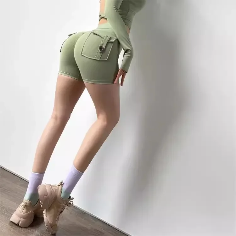 High-Waist-Yoga-Shorts für Damen, hohe Elastizität, sexy Po-Lifting, mit Tasche, atmungsaktiv, für Radfahren, Outdoor-Übungen, Yoga-Shorts – Detail 11