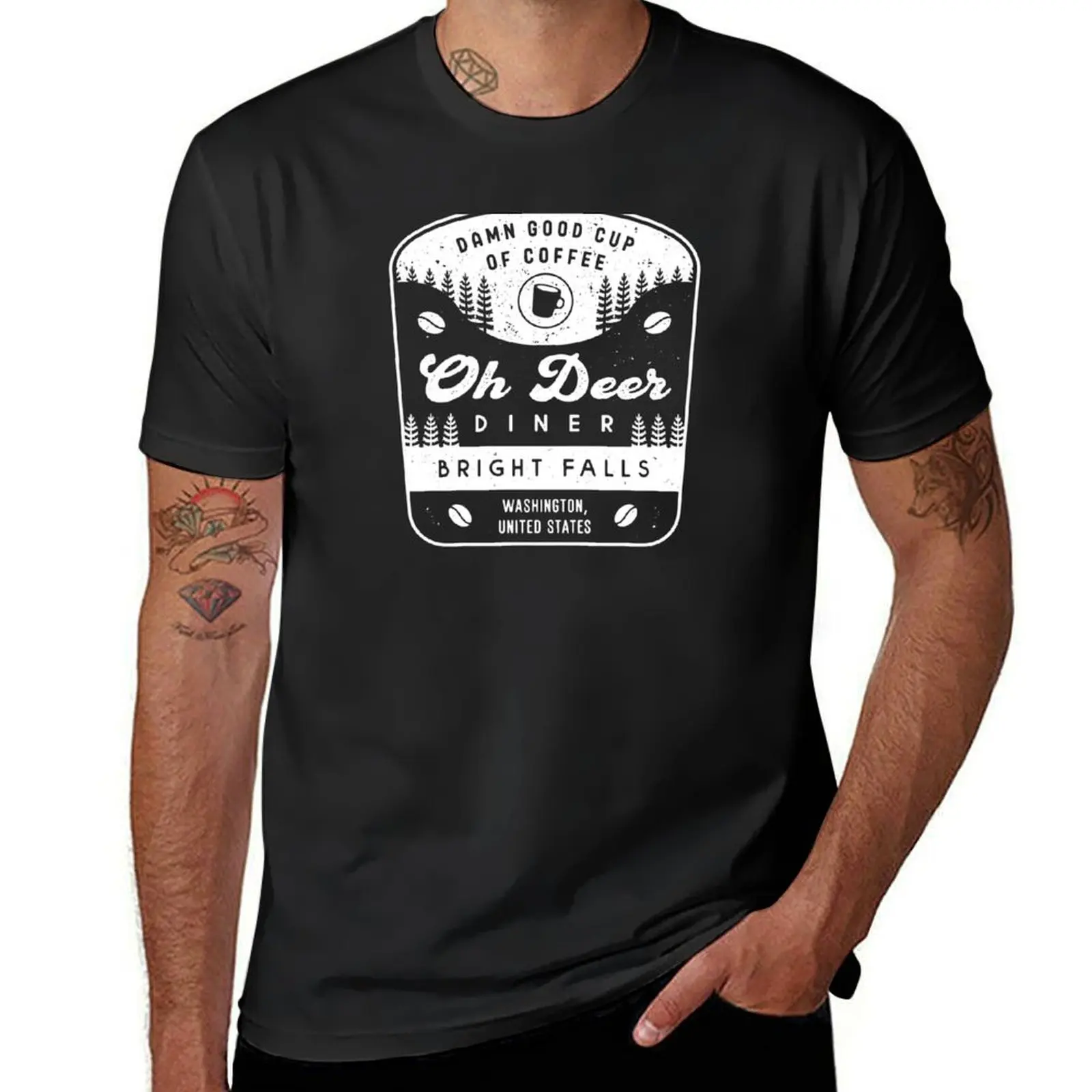 Oh Deer Diner Crest T-Shirt Short sleeve tee heavyweights quick drying Aesthetic clothing mens clothes