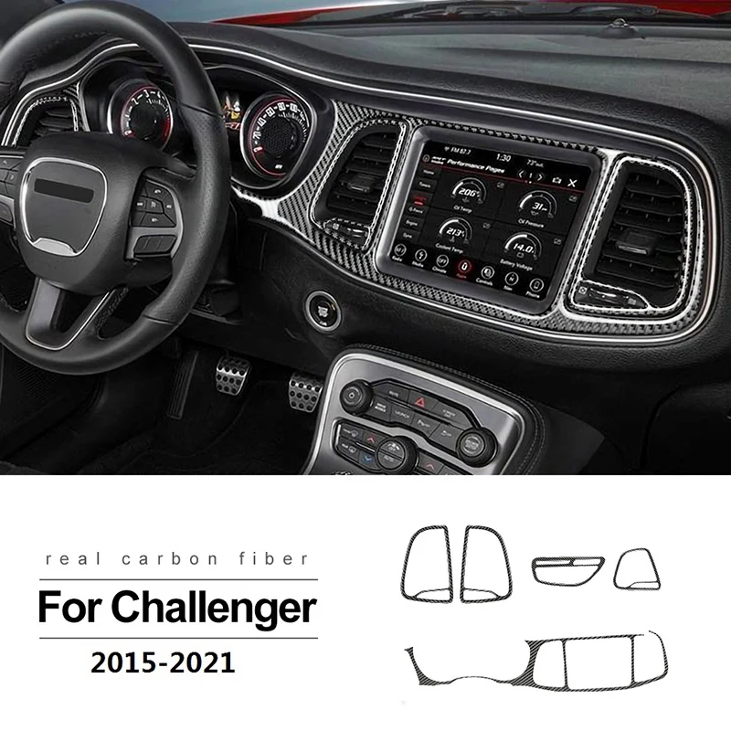 Pegatina de cubierta de salida de aire de fibra de carbono para Dodge Challenger 2015-2021, accesorios para consola central del controlador, embellecedor de tablero